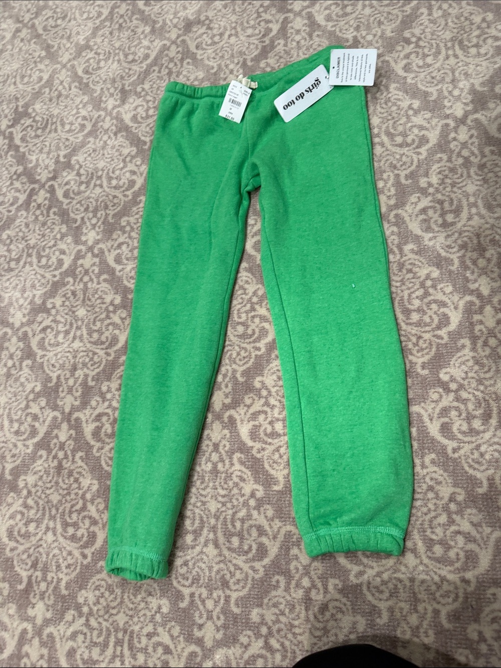 Kids Bright Green Fleece Jogger Pants -